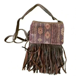 NWT Double J Saddlery Western Fringe Leather Brown Aztec Crossbody Purse